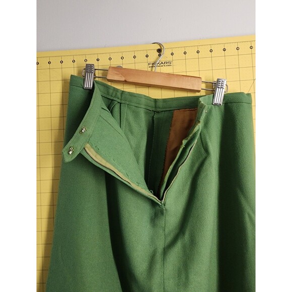 Vtg Tudor Square Pencil Straight Skirt Size Med Solid Green Wool Kick Pleat - Picture 10 of 14